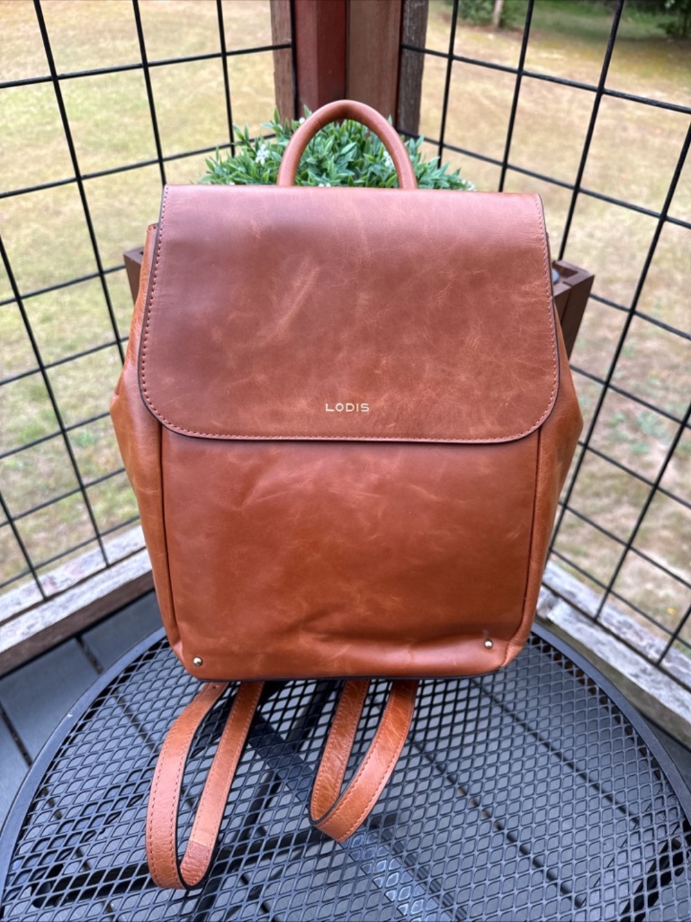 Lodis Kai Brown Leather Top-Handle Backpack